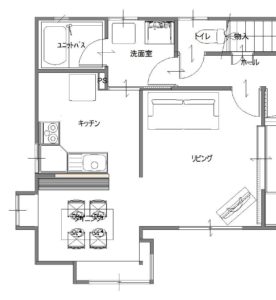 【リフォーム前・図面】 背面にあったＬ字型キッチンから・・・ 