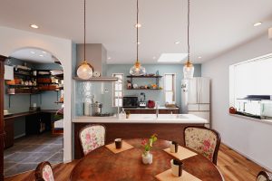 戸建リフォーム | ブルーが映えるモダン+クラシカルなLDK